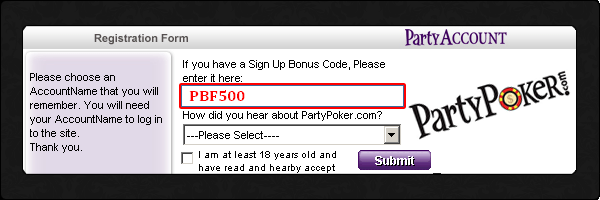 Party Poker Bonus Code for $500 Free Bonus in 2012